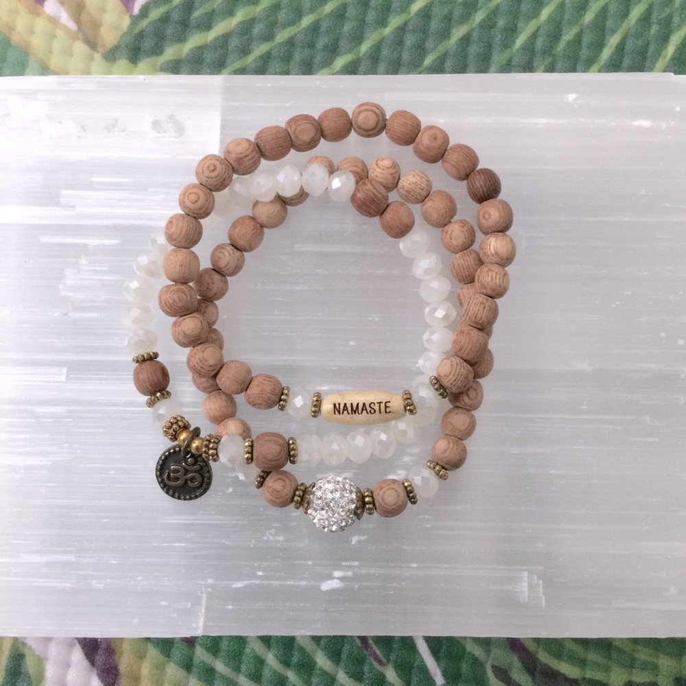 Set of 3 Rosewood/Swarovski Crystal Yoga Bracelet